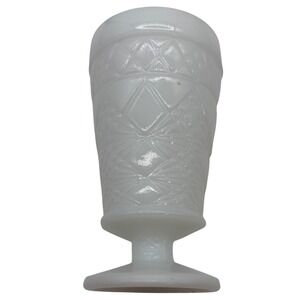 Federal Glass Windsor Diamond White Milk Glass Footed Tumbler Mid Century mod